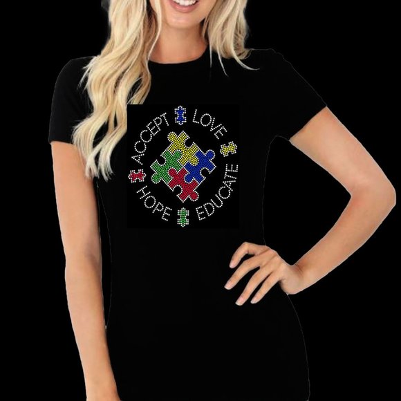 Autism Love Sparkling Rhinestone Tshirt - Picture 2 of 2